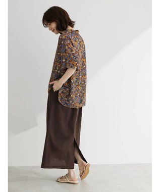 Green Parks 綿麻混台形マキシスカート Brown