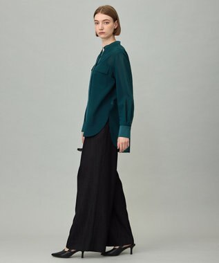 ICB 【洗える】シアーボイル バンドカラーシャツ ピーコック系