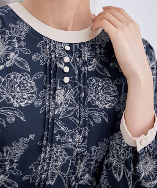 Tiaclasse L 【洗える】トワルドジュイ配色ワンピース ネイビー