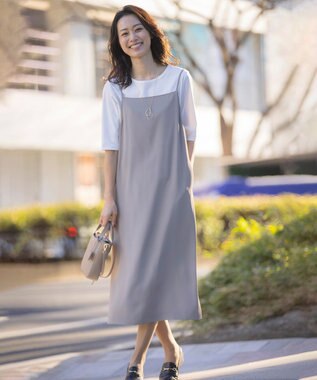 J.PRESS LADIES S 【洗える・UVカット・接触冷感】ストレッチバックサテン キャミワンピース モカ系