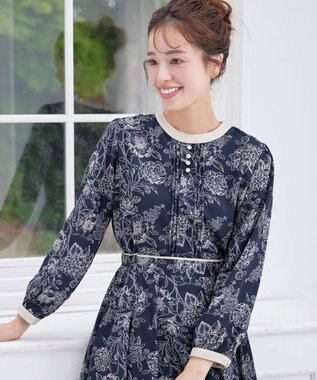 Tiaclasse L 【洗える】トワルドジュイ配色ワンピース ネイビー