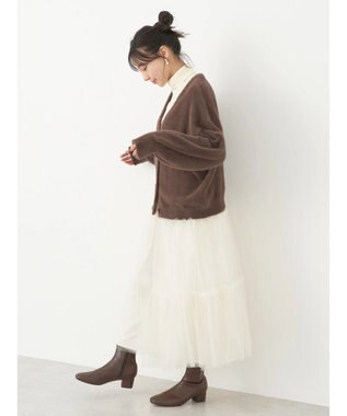 earth music&ecology ミニシャギーＶネックカーディガン Brown