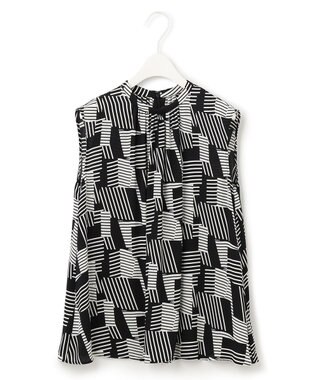 ICB 【WEB限定カラーあり】 Back Satin Amunzen ノースリーブブラウス ブラック系柄