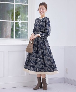 Tiaclasse L 【洗える】トワルドジュイ配色ワンピース ネイビー