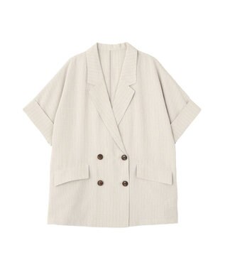 earth music&ecology 【セットアップ対応】リネンライクダブルジャケット Stripe Ivory