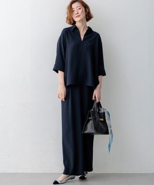 23区 ストレッチジョーゼット スキッパー ブラウス ネイビー系