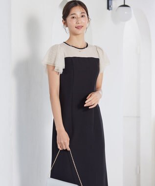 ANY SIS フリルスリーブペンシル ドレス ブラック