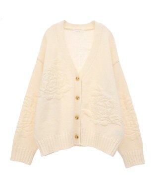 Green Parks ・ｓｗｉｎｇ　ｂｙ　バラ柄ニットカーディガン Off White
