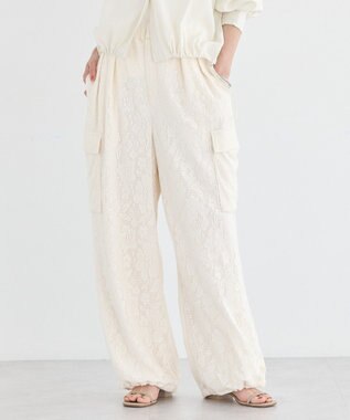 earth music&ecology 総レースカーゴパンツ Ivory
