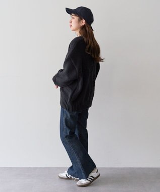 Green Parks ・ｓｗｉｎｇ　ｂｙ　バラ柄ニットカーディガン Black