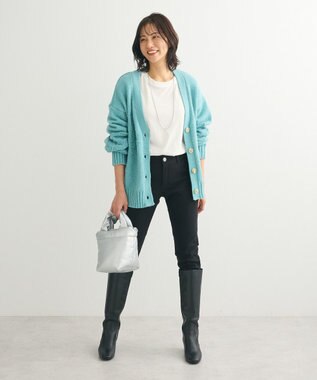 Green Parks ・ｓｗｉｎｇ　ｂｙ　バラ柄ニットカーディガン Turquoise Blue