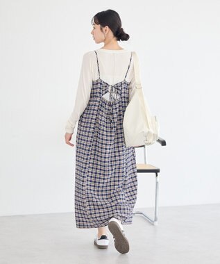 earth music&ecology シャーリングラメチェックキャミワンピース Navy