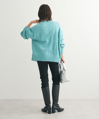 Green Parks ・ｓｗｉｎｇ　ｂｙ　バラ柄ニットカーディガン Turquoise Blue
