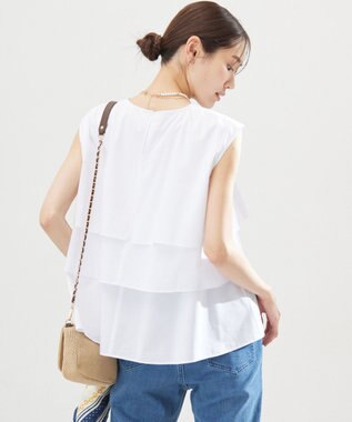 組曲 【WEB限定】コットンレーヨンシャーティングノースリーブ ブラウス アイボリー系