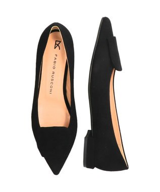 INTER-CHAUSSURES 【FABIO RUSCONI】ローヒールポインテッドトウパンプス ブラックスウェード