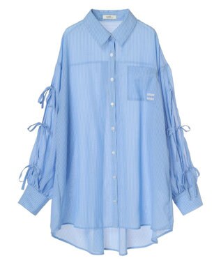 earth music&ecology 袖スリットリボンロングシャツ Blue