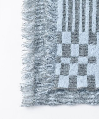 TRICOTE チェックストライプマフラー 31L.BLUE