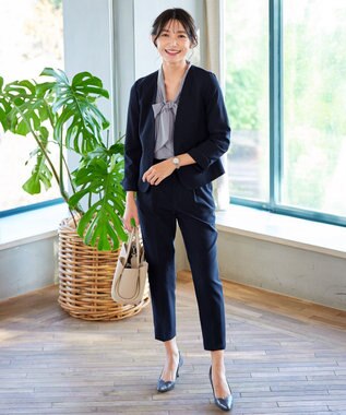 Tiaclasse 【小倉優子さん着用・ダブルクロス・洗える】テーパードパンツ ネイビー