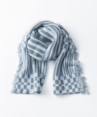 TRICOTE チェックストライプマフラー 31L.BLUE