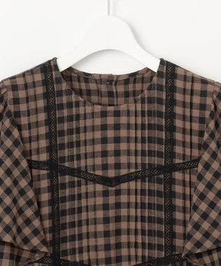 23区 【SLOW/一部店舗限定】ブライトリネン デザイン ブラウス ブラウンチェック