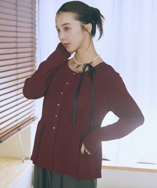 earth music&ecology 【接触冷感】ペプラムニットカーディガン Bordeaux