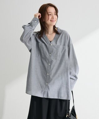 Green Parks 綿麻混Ｖネックオーバーサイズシャツ
