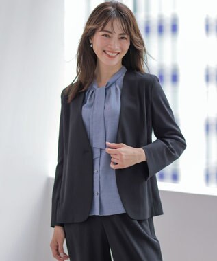 J.PRESS LADIES L 【セットアップ対応・人気素材】Light ジョーゼット ノーカラー ジャケット