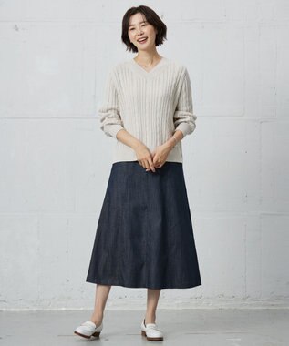 J.PRESS LADIES 【洗える】GIZA MERCERIZE COTTON ケーブル ニット ベージュ系