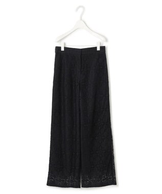 ICB L 【洗える】タイルパターンレース ワイドストレートパンツ ブラック系