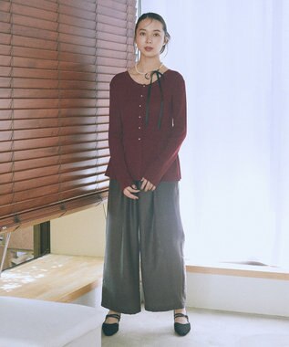 earth music&ecology 【接触冷感】ペプラムニットカーディガン Bordeaux