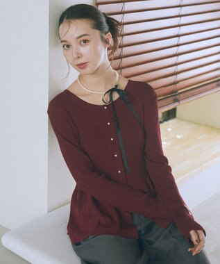 earth music&ecology 【接触冷感】ペプラムニットカーディガン Bordeaux