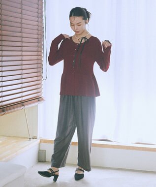 earth music&ecology 【接触冷感】ペプラムニットカーディガン Bordeaux