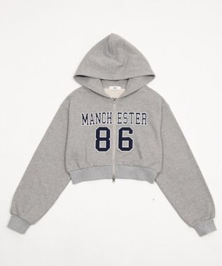 WEGO グラフィックショートZIPパーカー 杢グレー