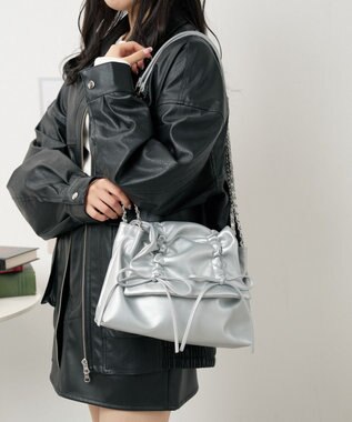 WEGO ギャザーリボンフラップバッグ シルバー