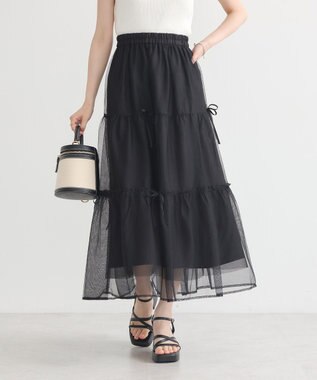earth music&ecology リボンチュールティアードスカート Black