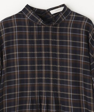 ANY 【洗える】ピンタックチェックブラウス ネイビー系5