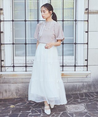 earth music&ecology リボンチュールティアードスカート Ivory