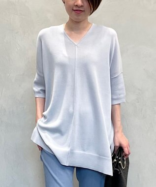 自由区 【新型登場！/WEB限定カラー有】ハイツイストコットンアセテート ニット5分袖 ライトグレー系