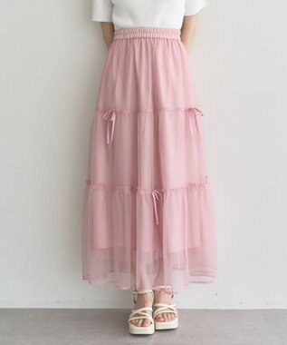 earth music&ecology リボンチュールティアードスカート Pink