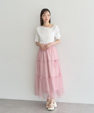 earth music&ecology リボンチュールティアードスカート Pink