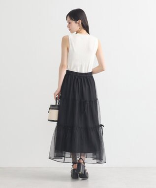 earth music&ecology リボンチュールティアードスカート Black