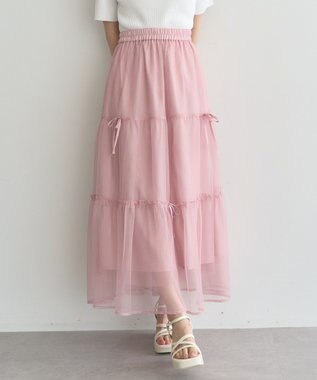 earth music&ecology リボンチュールティアードスカート Pink