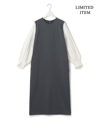 ICB L 【WEB限定・洗える】ストレッチポンチ ドッキングワンピース ダルブルー系