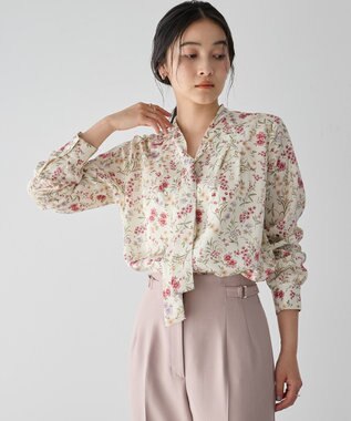 YECCA VECCA ボタニカルフラワー柄ボウタイブラウス Ivory