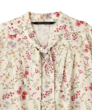 YECCA VECCA ボタニカルフラワー柄ボウタイブラウス Ivory