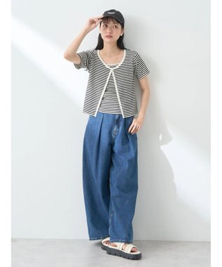 earth music&ecology ＳＥＴ２点ボーダーカーディガン＋キャミ Black