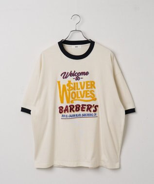 WEGO モチーフ刺繍リンガーT オフホワイト