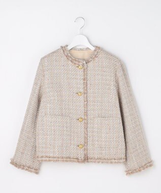 自由区 ファンシーノットツイードノーカラー ジャケット ベージュ