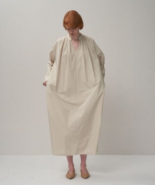 ATON NATURAL DYED COTTON LAWN | タックロングスリーブドレス BLACK