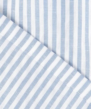 J.PRESS LADIES 【洗える・接触冷感・吸水速乾】麻STRIPE バンドカラー シャツ ブラウス サックスストライプ系